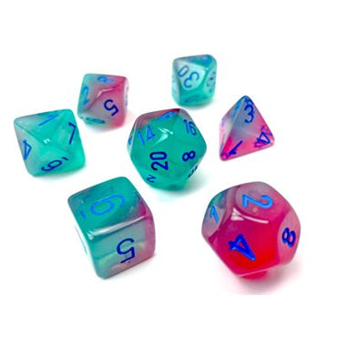 Gemini: 7Pc Polyhedral Gel Green-Pink / Blue Luminary